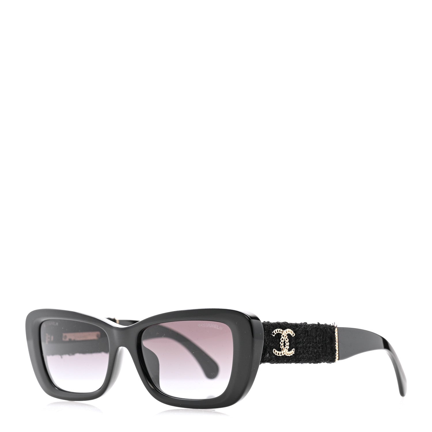 Acetate Tweed Wool CC Rectangle Sunglasses 5514-A Black