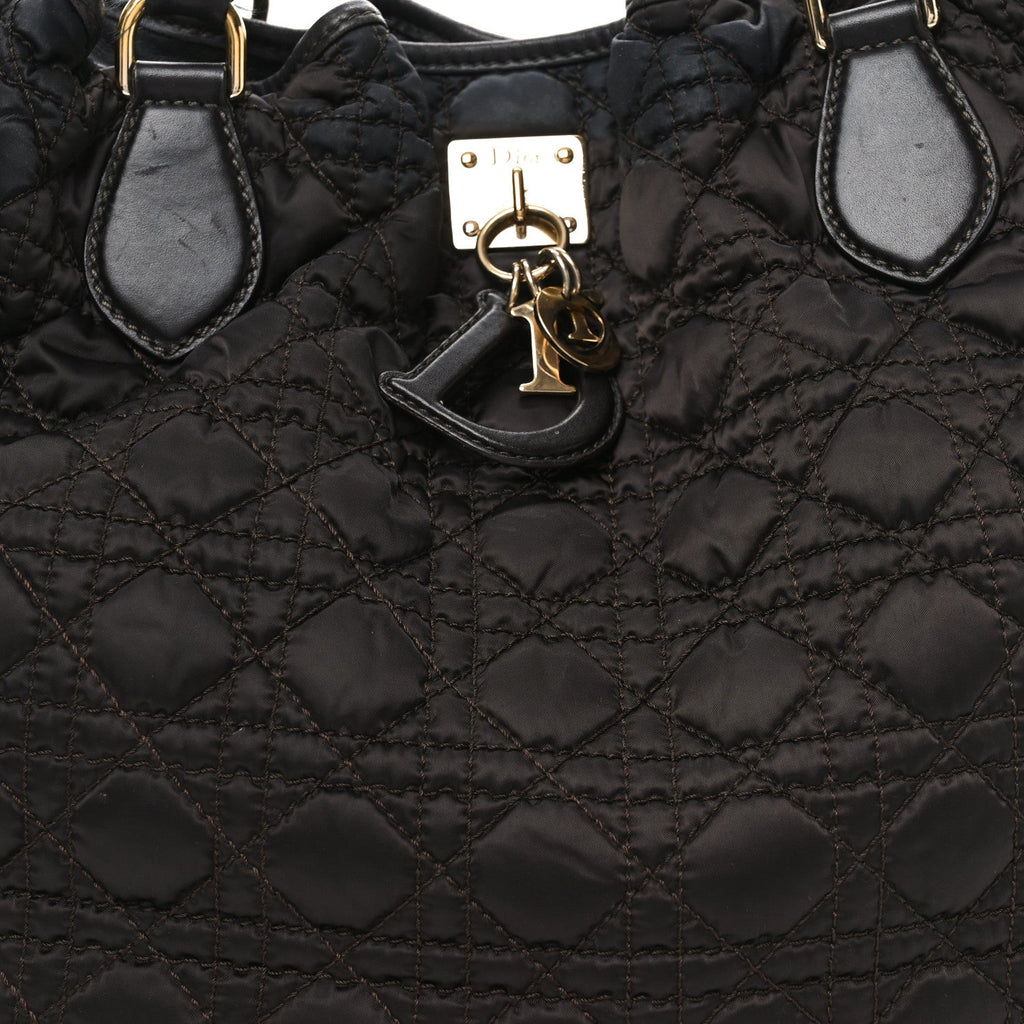 Christian Dior Nylon Cannage Medium Lovely Tote Brown