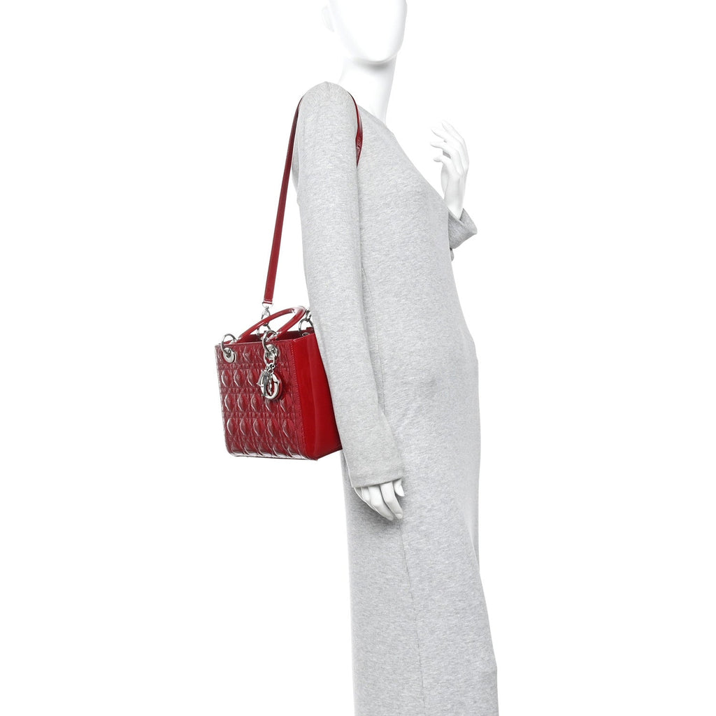 Christian Dior Patent Cannage Medium Lady Dior Red