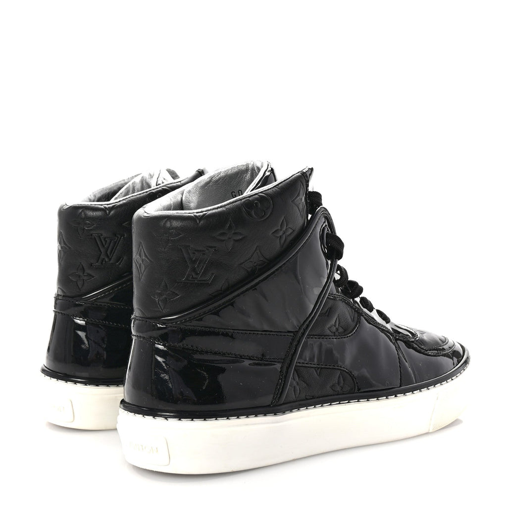Louis Vuitton Patent Calfskin Monogram High Top Sneakers 36 Black