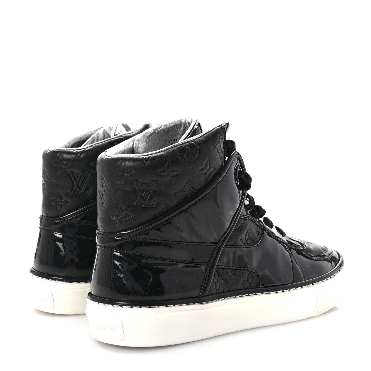 Louis Vuitton Patent Calfskin Monogram High Top Sneakers 36 Black