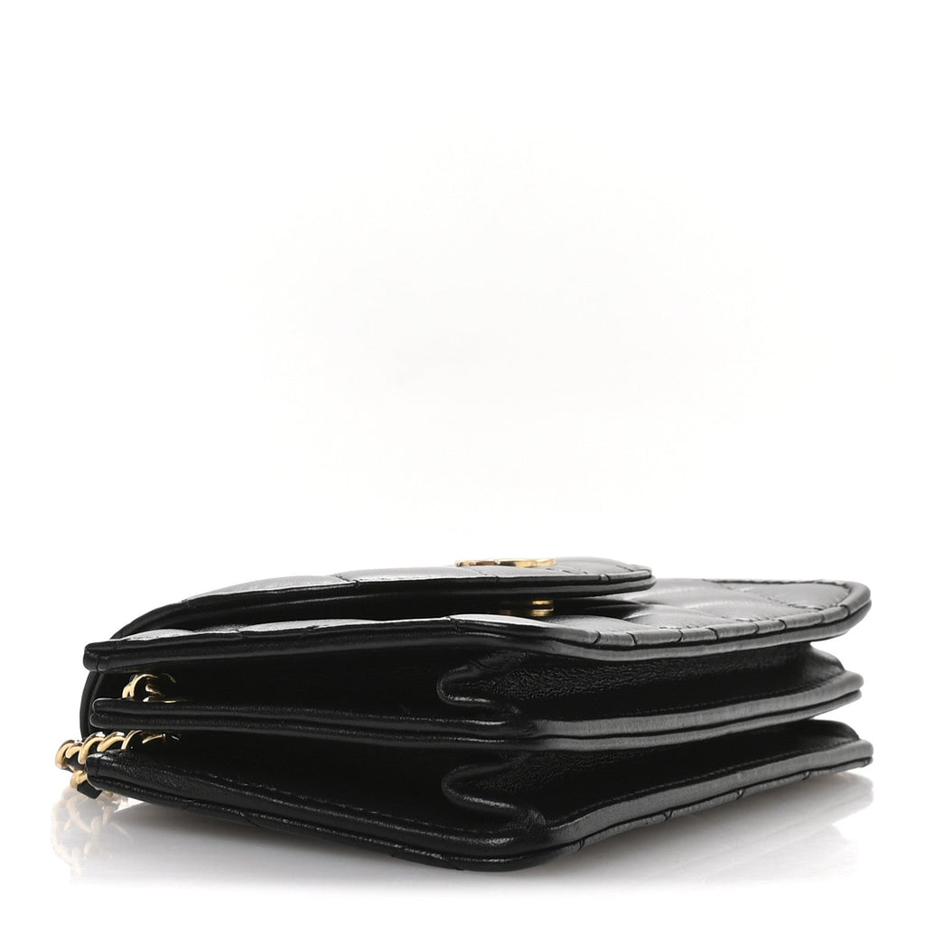 Chanel Lambskin Quilted Phone Holder Flap Black