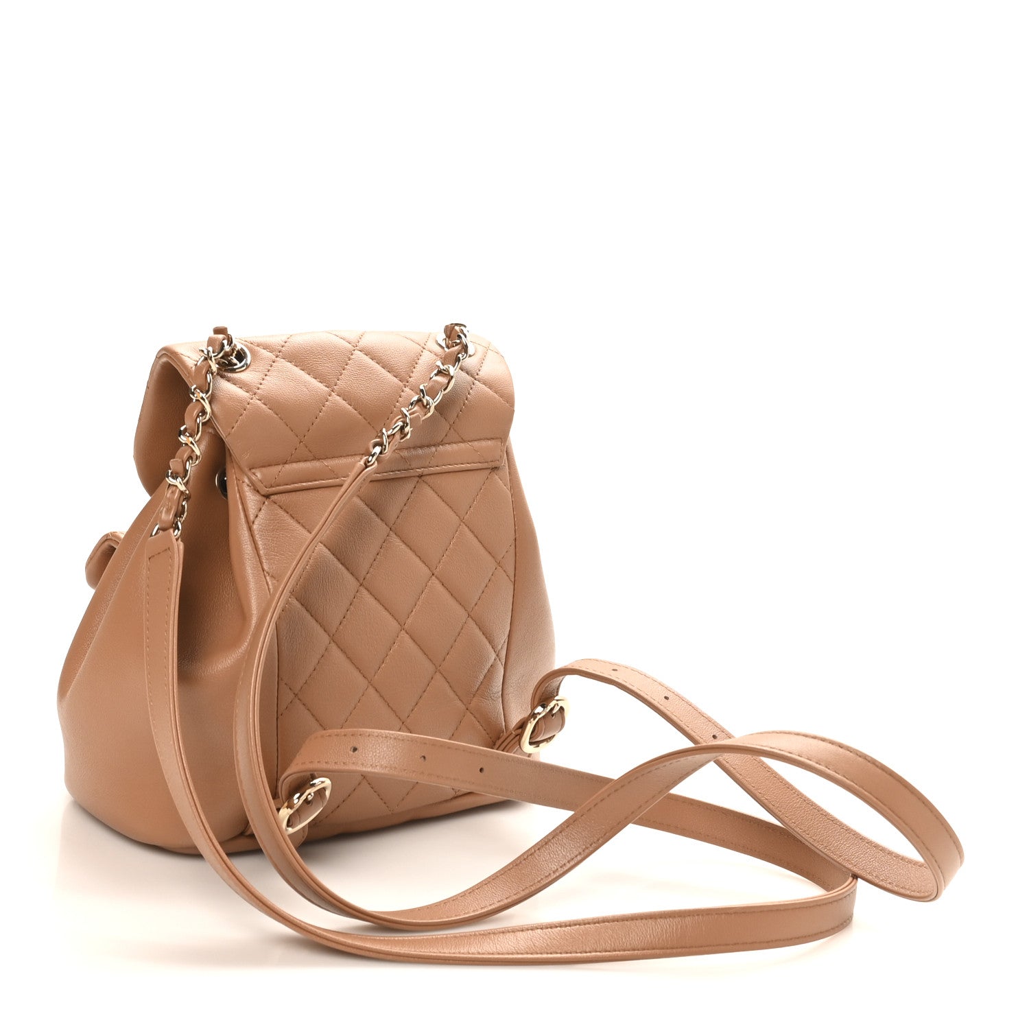 Chanel Quilted Small Duma Pockets Drawstring Backpack Light Brown