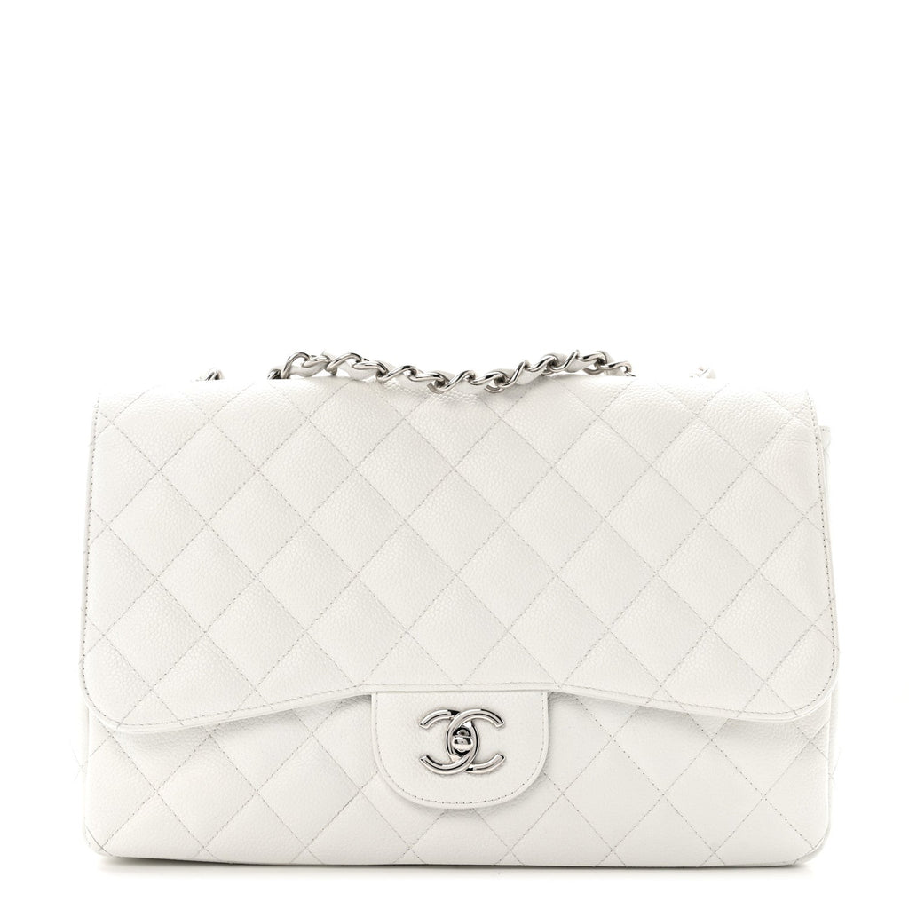 Chanel Caviar Quilted Jumbo Single Flap White