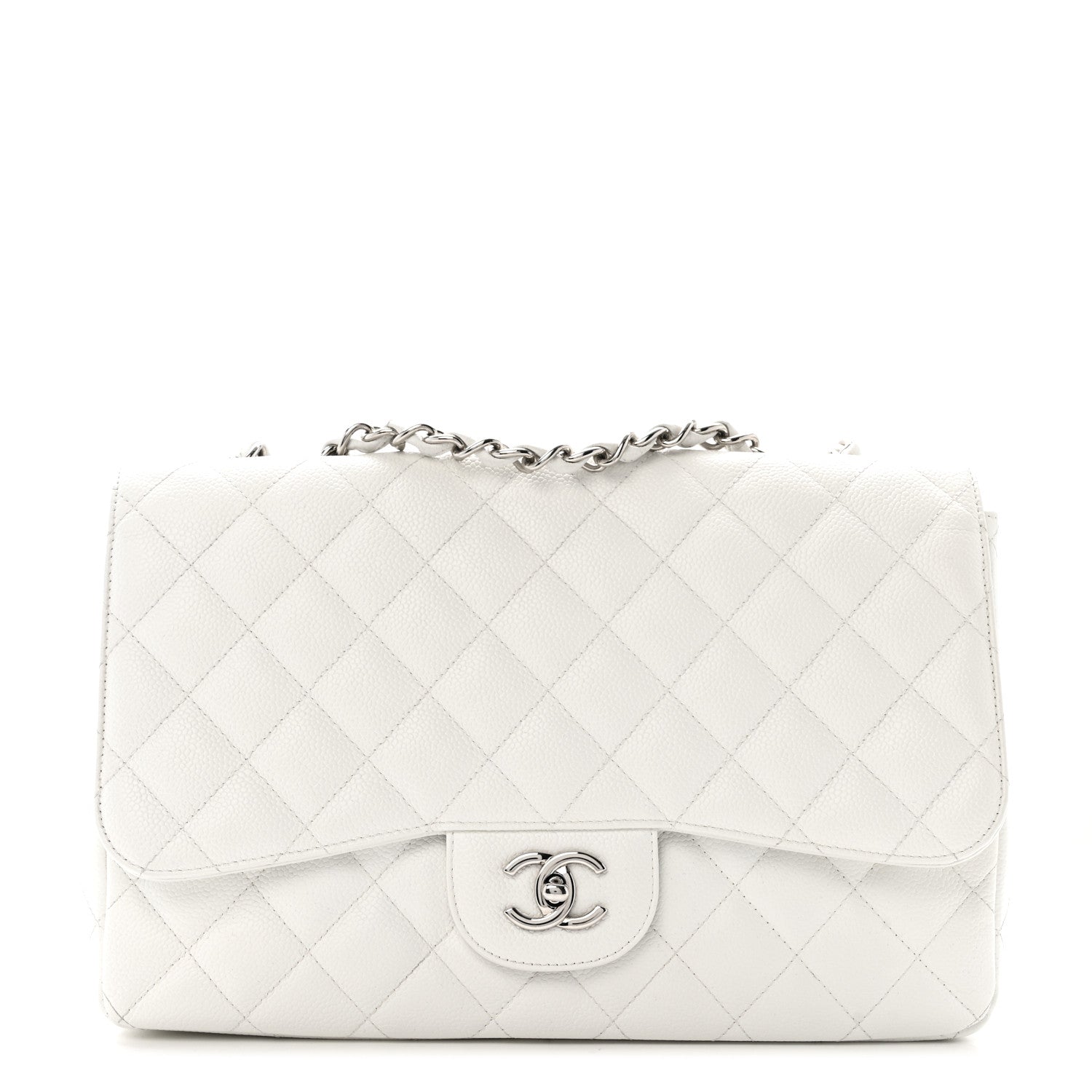 Chanel Caviar Quilted Jumbo Single Flap White
