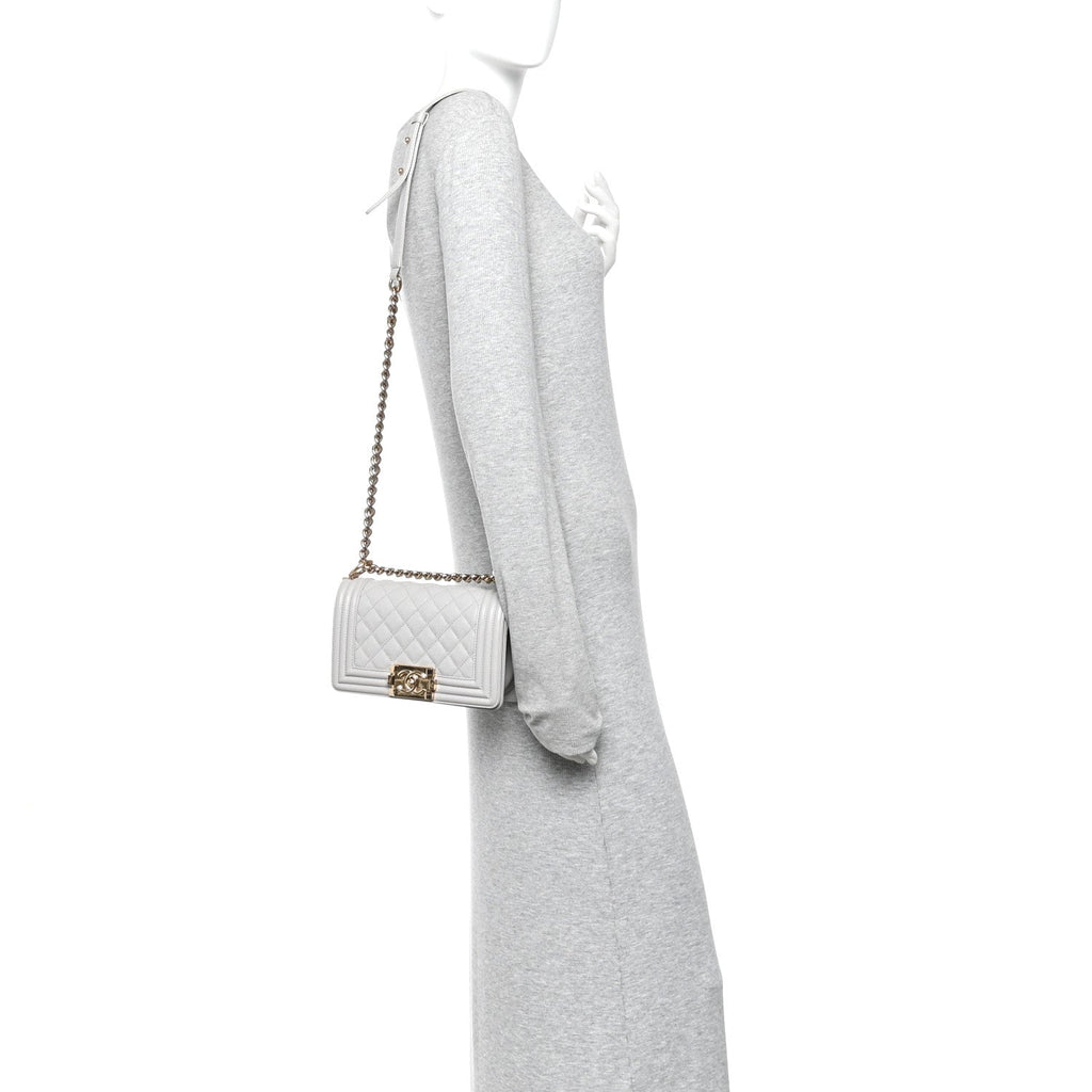 Chanel Caviar Quilted Small Boy Flap Light Grey