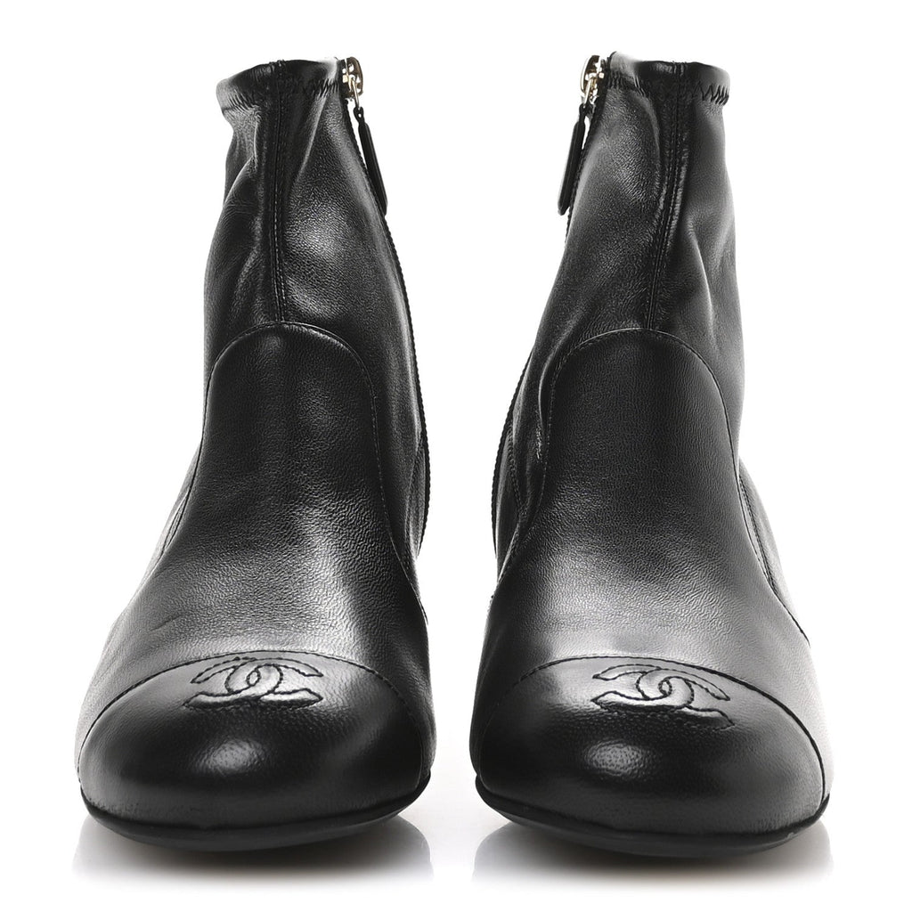 Chanel Stretch Lambskin Cap Toe CC Uniform Short Boots 36.5 Black