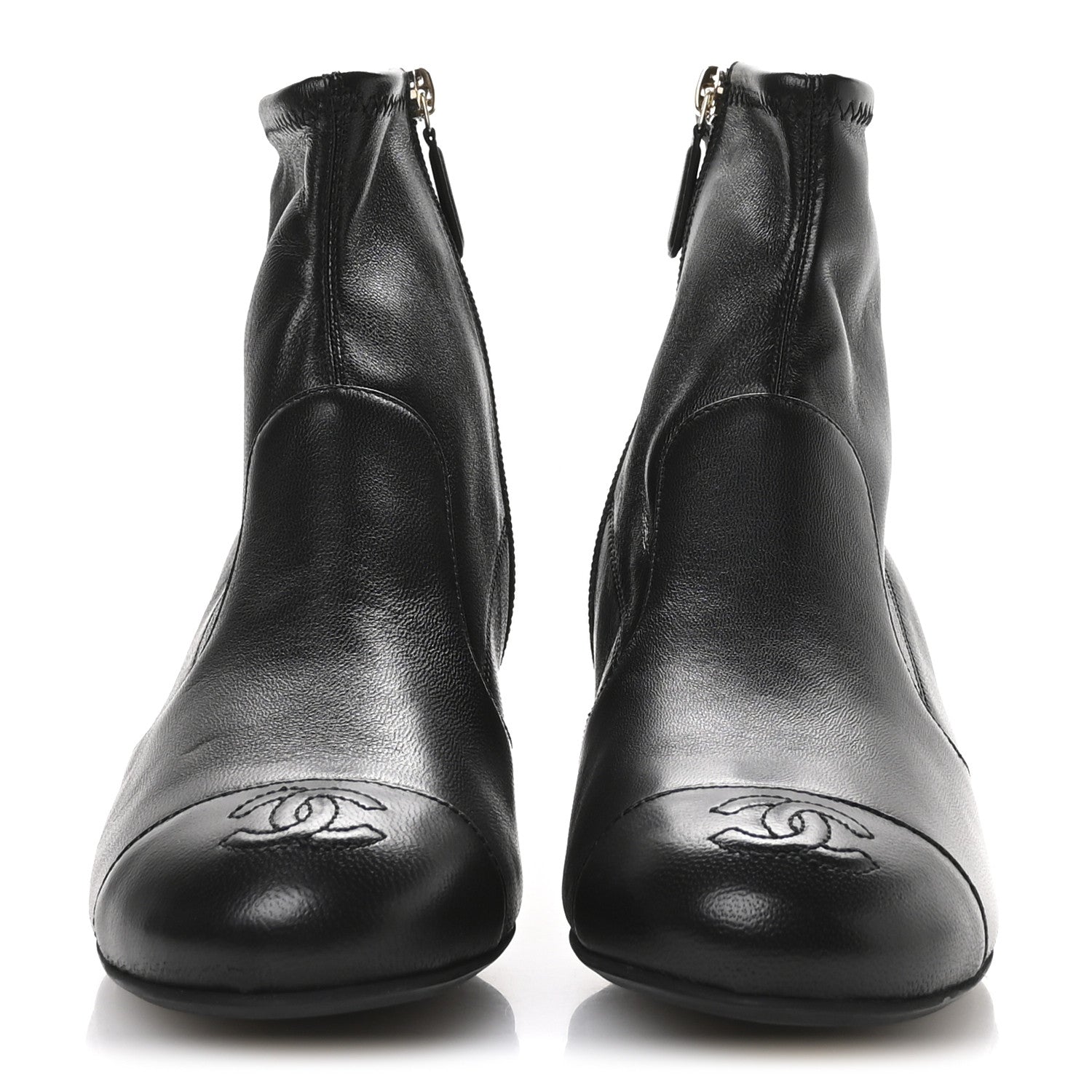 Chanel Stretch Lambskin Cap Toe CC Uniform Short Boots 36.5 Black