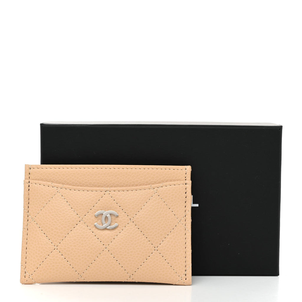 Caviar Quilted Card Holder Beige