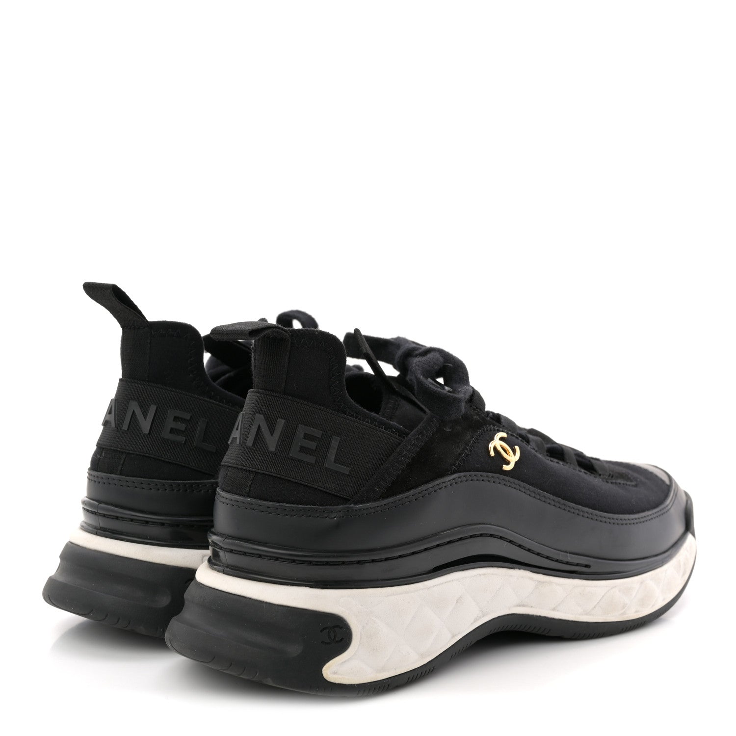 Chanel Velvet Calfskin Mixed Fibers CC Sneakers 40 Black