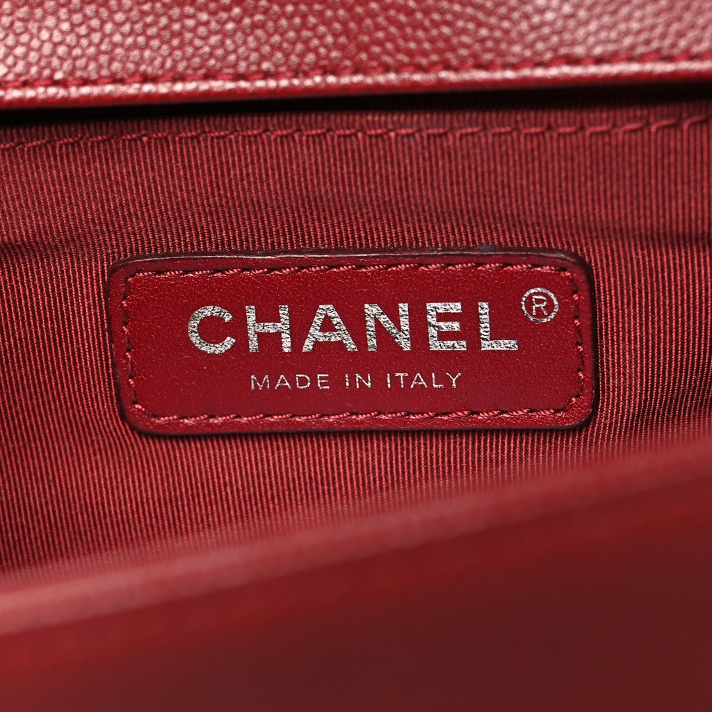 Chanel Caviar Chevron Quilted Medium Boy Flap Red