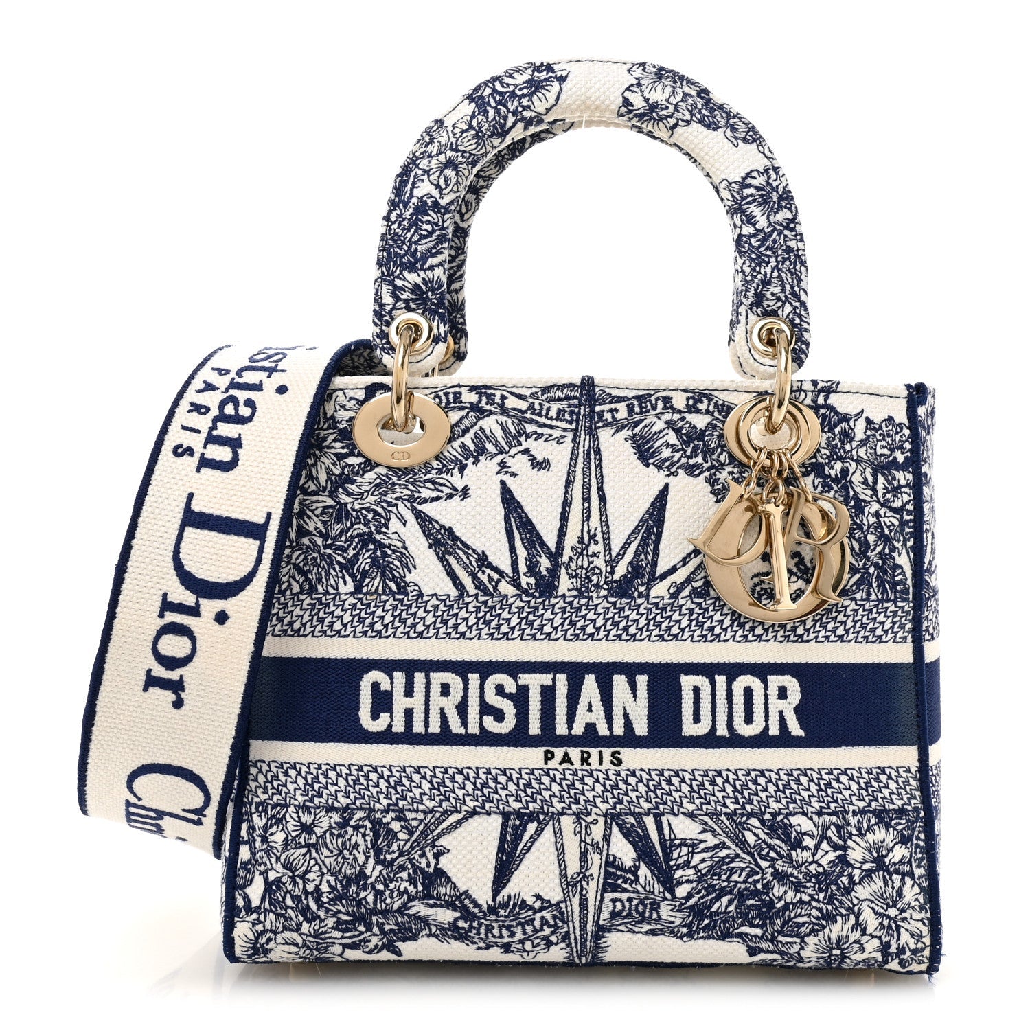 Christian Dior Canvas Reverse Embroidered Rêve d'Infini Medium Lady D-Lite Blue Multicolor