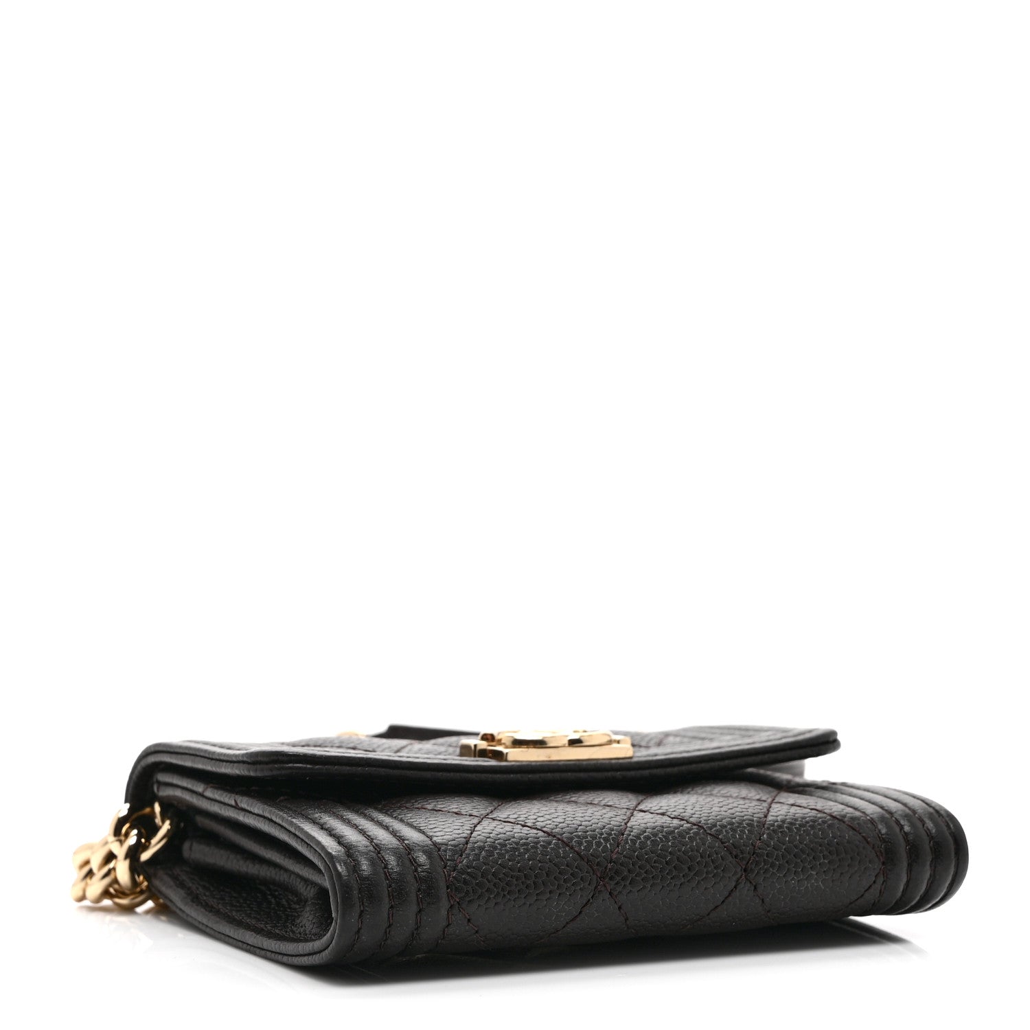 Chanel Caviar Quilted Boy Card Holder On Chain Black