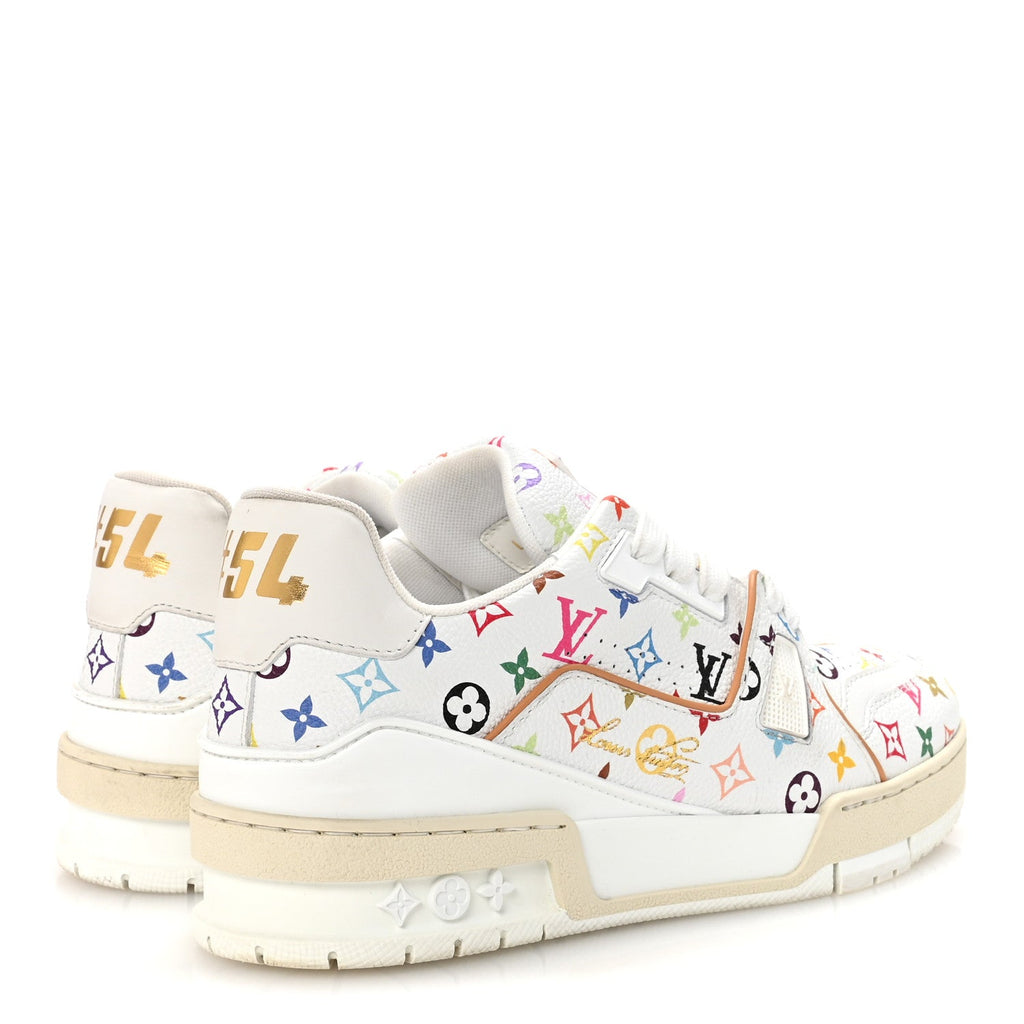 Louis Vuitton LV X TM Calfskin Monogram Multicolor Womens LV Trainer Sneakers 37.5 White