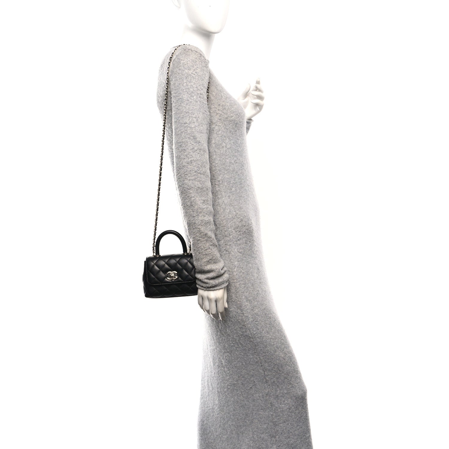 Chanel Caviar Quilted Coco Handle Clutch With Chain Black