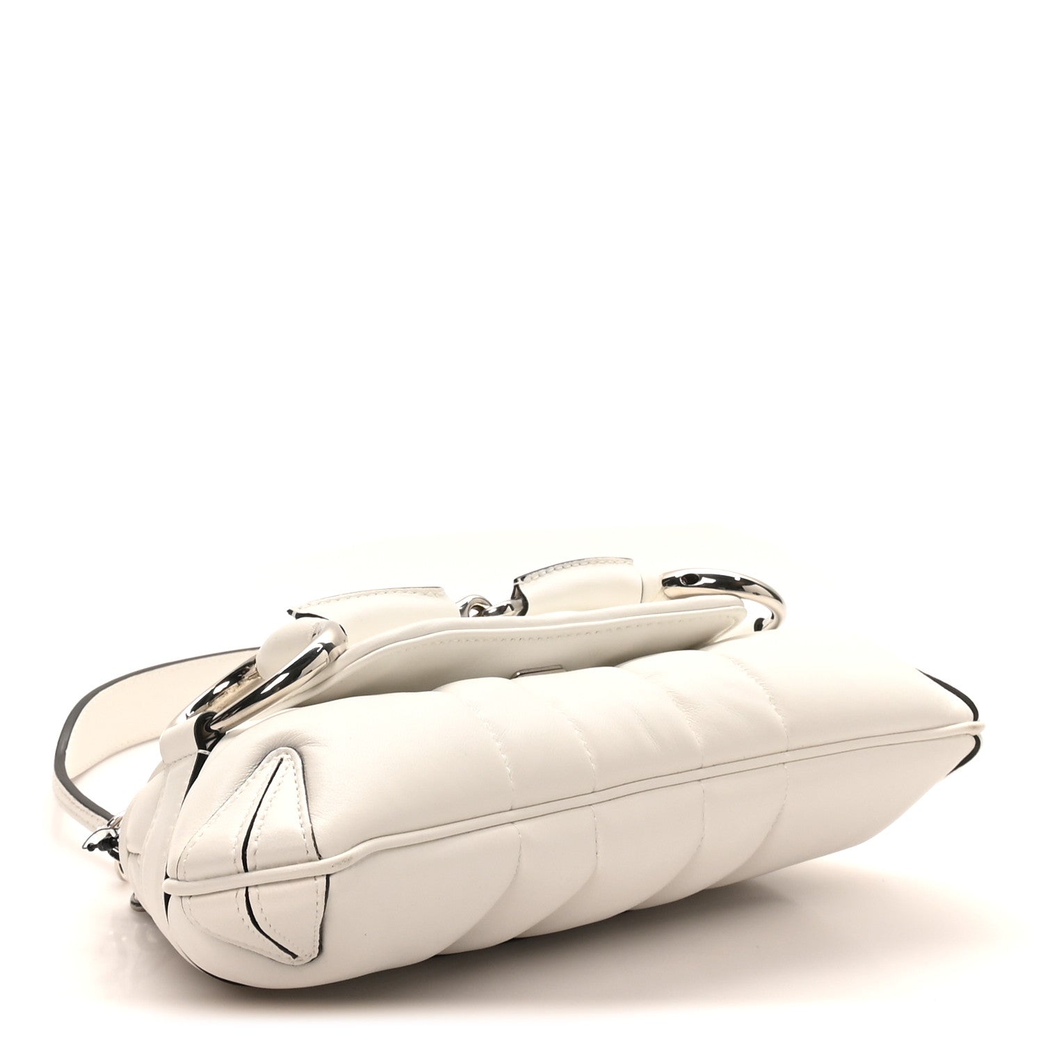 Gucci Nappa Vertical Matelasse Small Maxi Horsebit Chain Shoulder Bag Great White