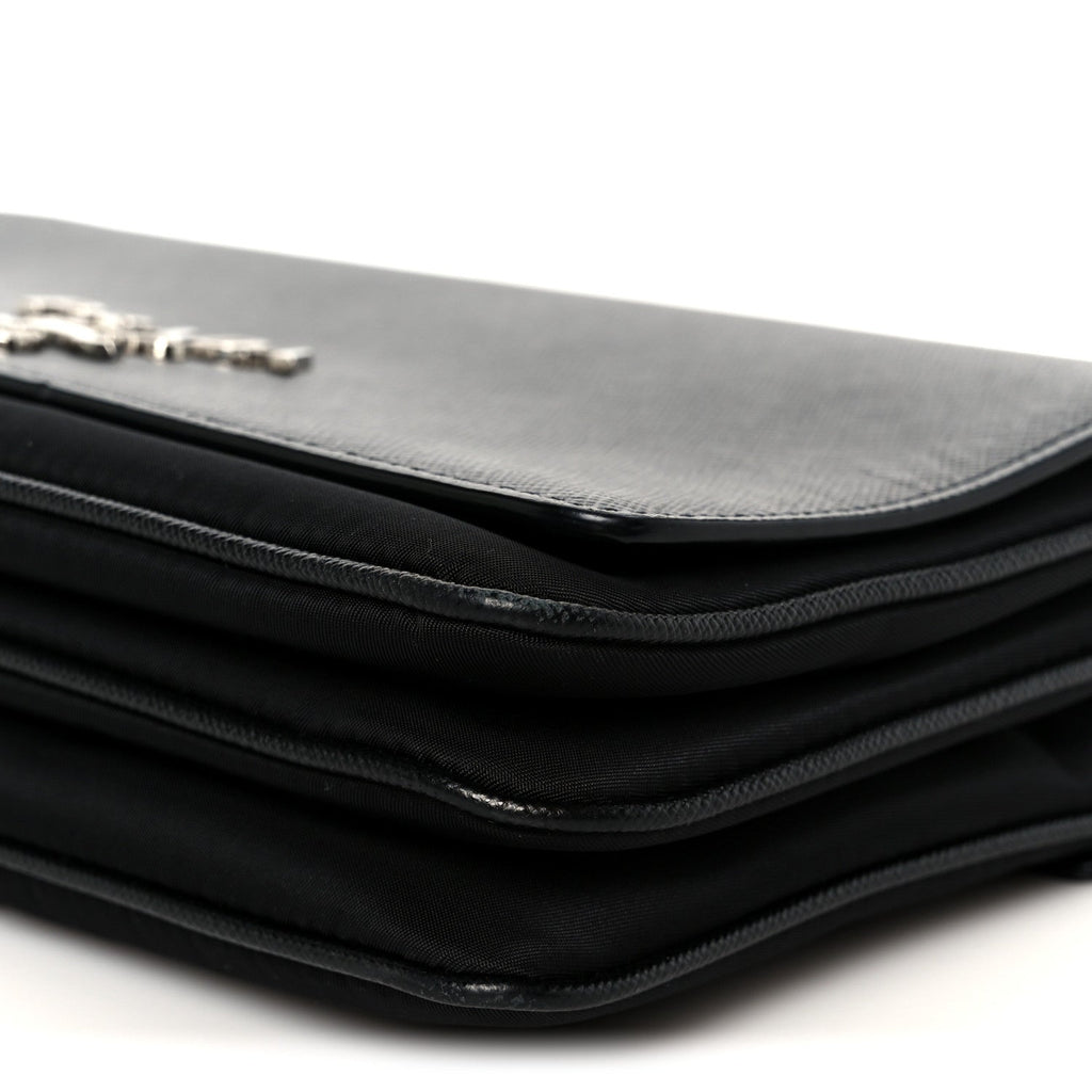 Prada Saffiano Tessuto Nylon Chain Shoulder Bag Black