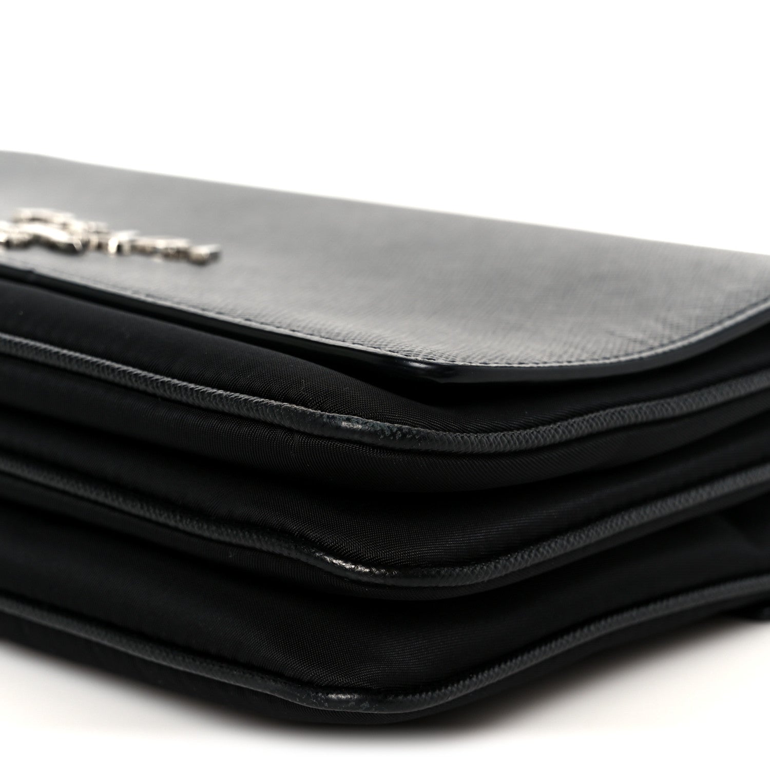 Prada Saffiano Tessuto Nylon Chain Shoulder Bag Black
