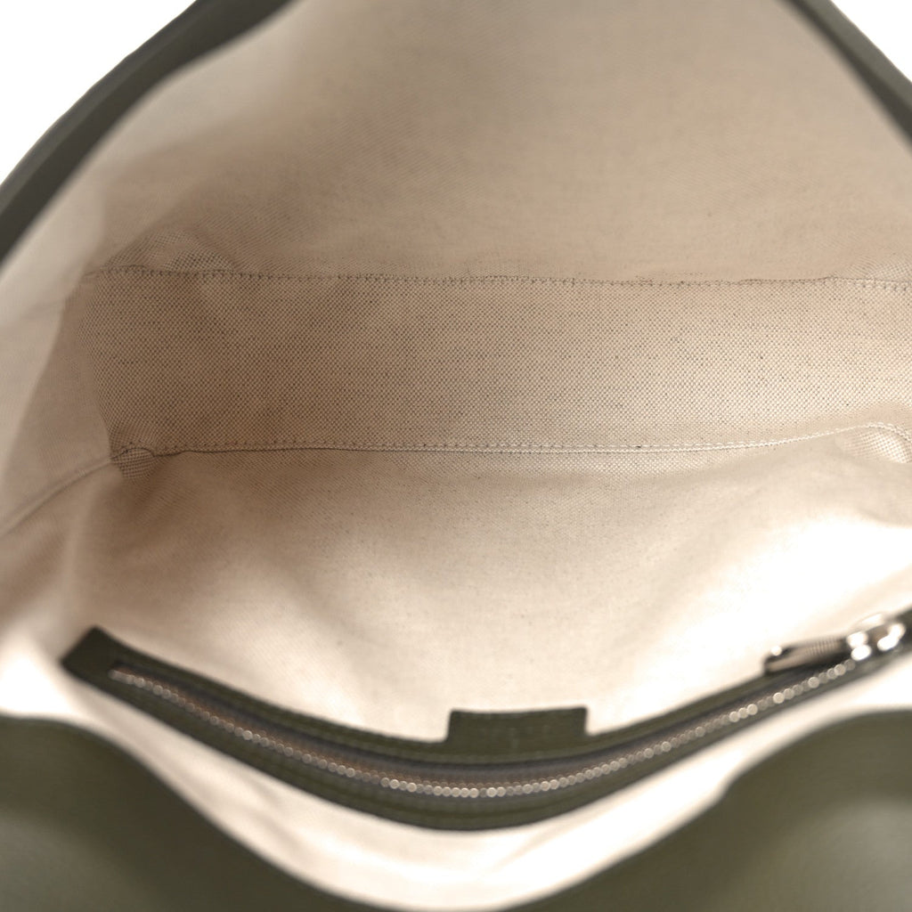 Gucci Piuma Calfskin Jumbo GG Embossed Double Buckle Medium Messenger Bag Dark Vintage Olive