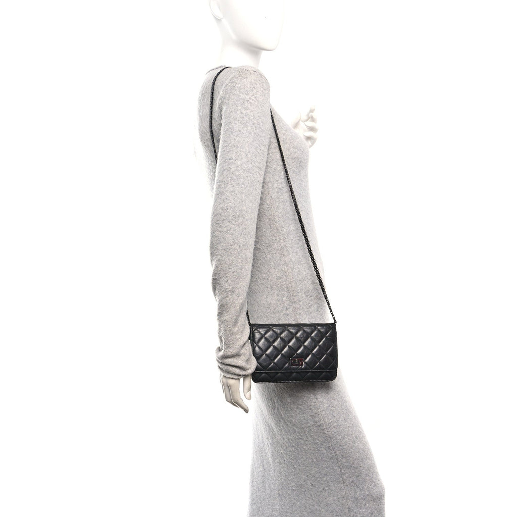 Chanel Aged Calfskin Quilted Reissue Wallet On Chain WOC So Black
