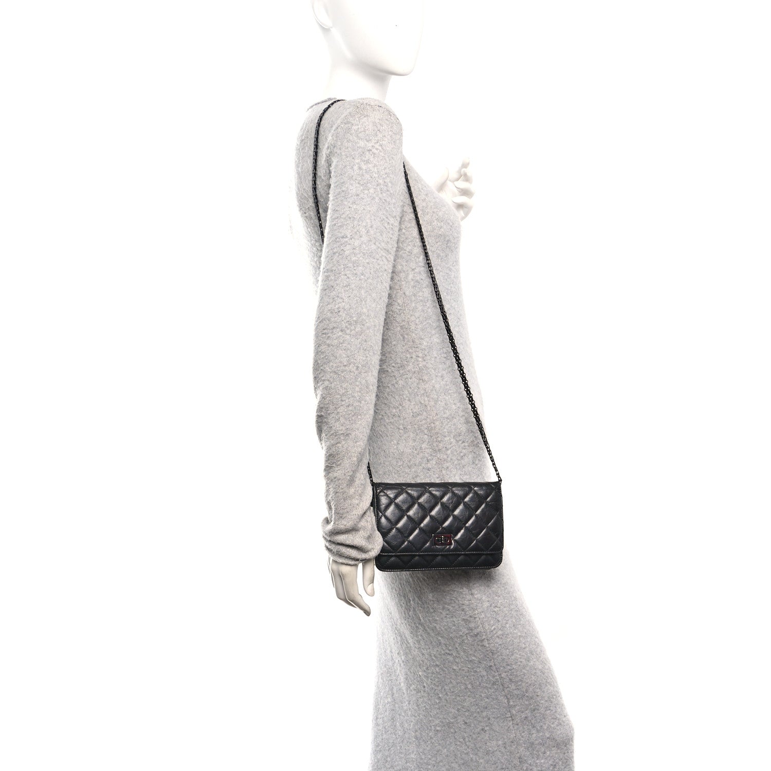 Chanel Aged Calfskin Quilted Reissue Wallet On Chain WOC So Black