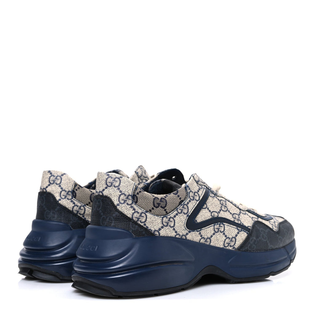 Gucci GG Supreme Monogram Mens Rhyton Sneakers 8.5 Beige Black Blue