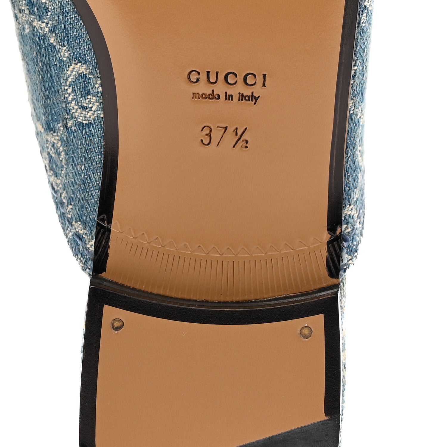 Gucci New Denim GG Malaga Kid Womens Princetown Slippers 37.5 Light Blue Royale
