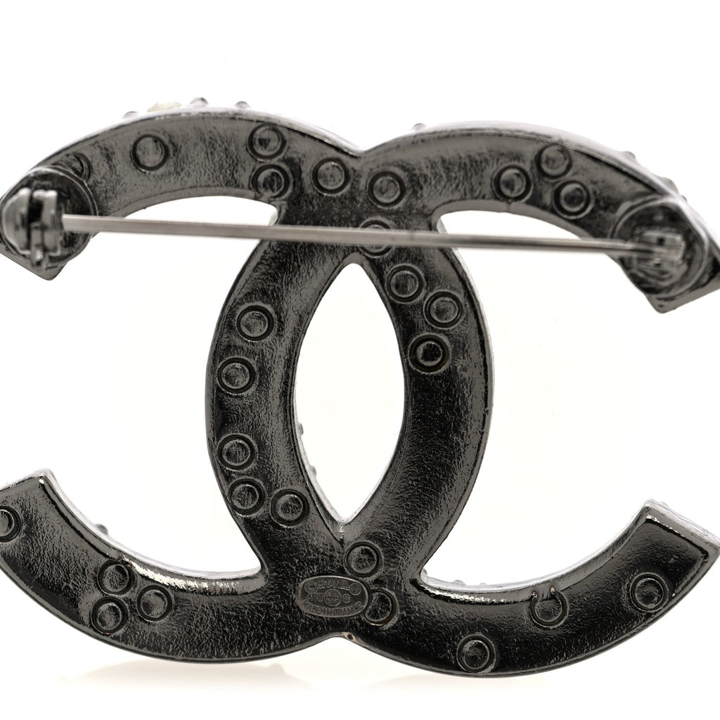 Ruthenium Pearl Large CC Brooch Black