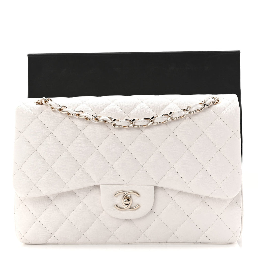 Chanel Caviar Quilted Jumbo Double Flap White