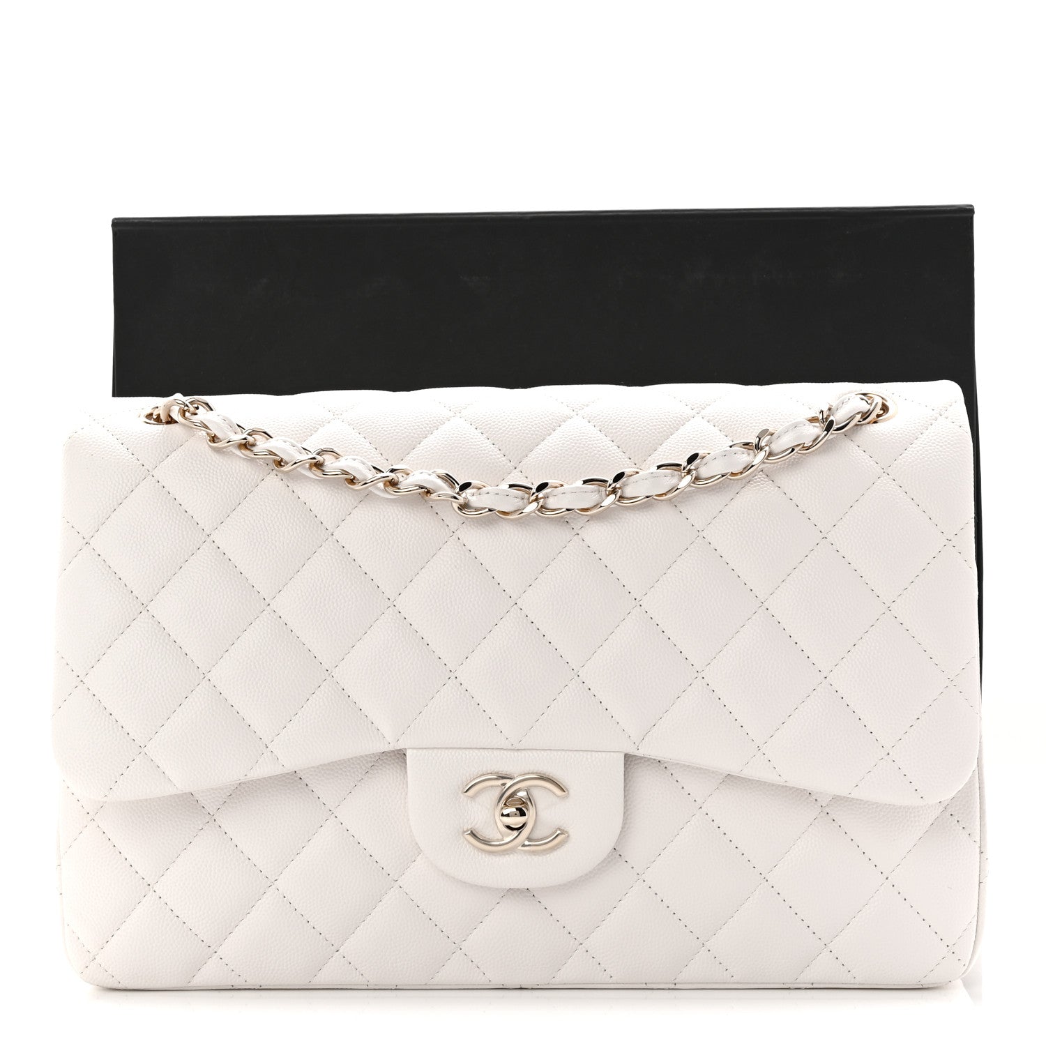 Chanel Caviar Quilted Jumbo Double Flap White
