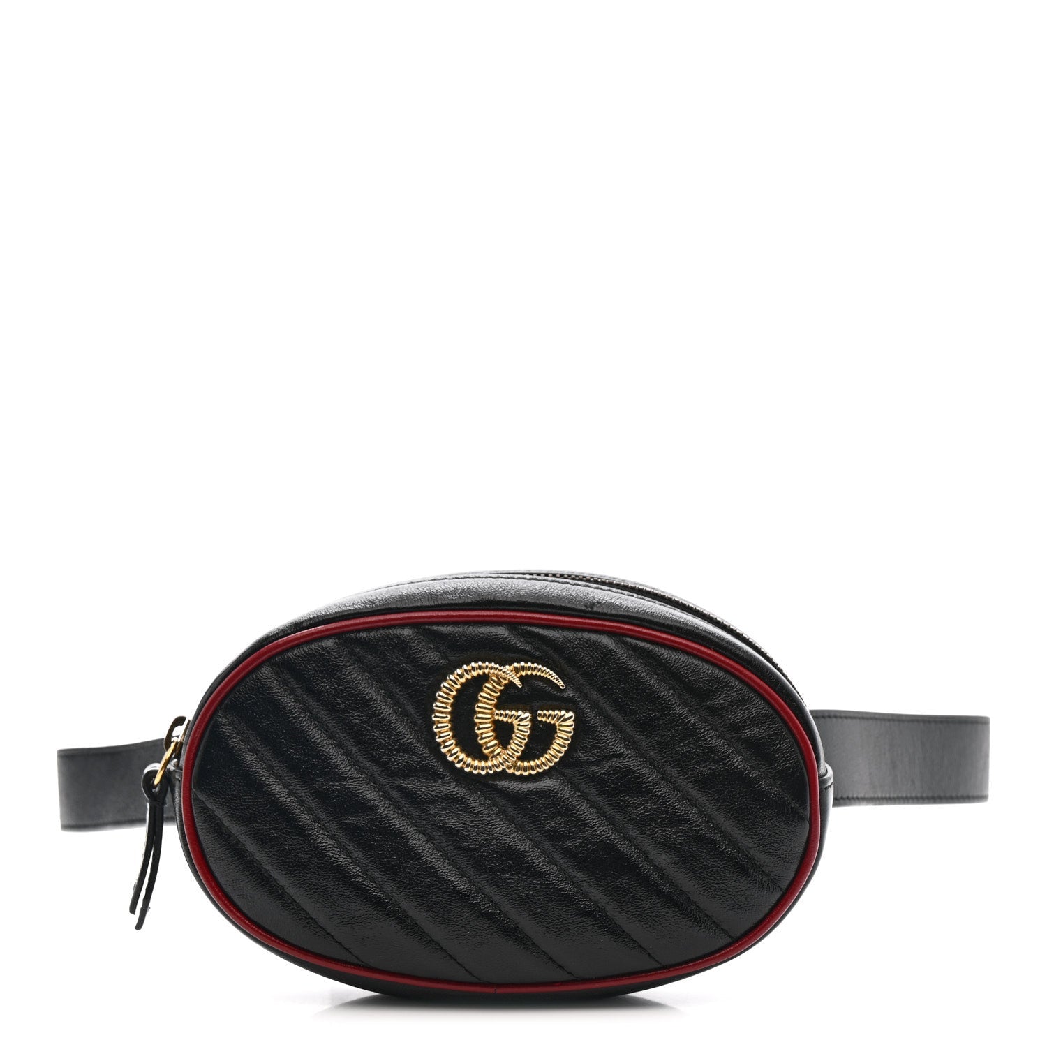 Gucci Azalea Calfskin Matelasse Diagonal Torchon GG Marmont Belt Bag 85 34 Black Romantic Cerise