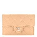 Caviar Quilted Flap Card Holder Wallet Beige