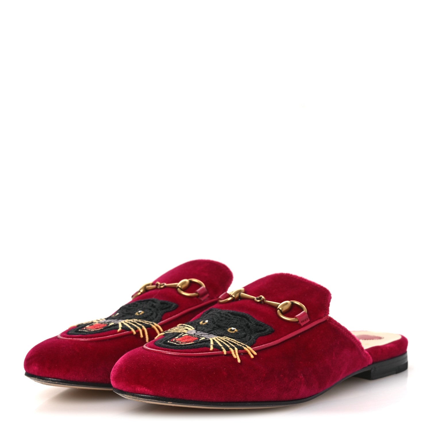 Gucci Velvet Panther Embroidered Womens Princetown Slippers 38 Raspberry Sherbet