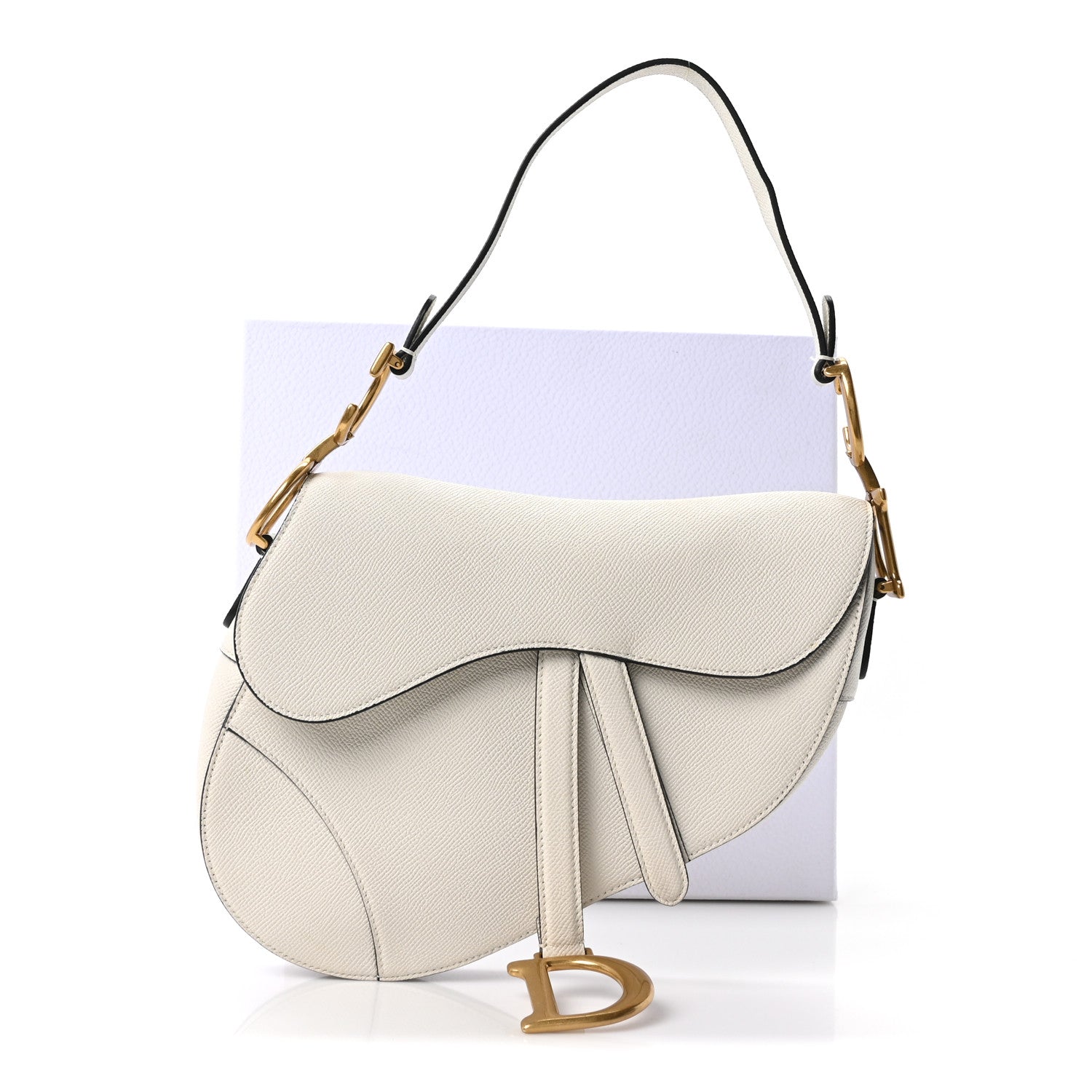 Christian Dior Grained Calfskin Saddle Bag White
