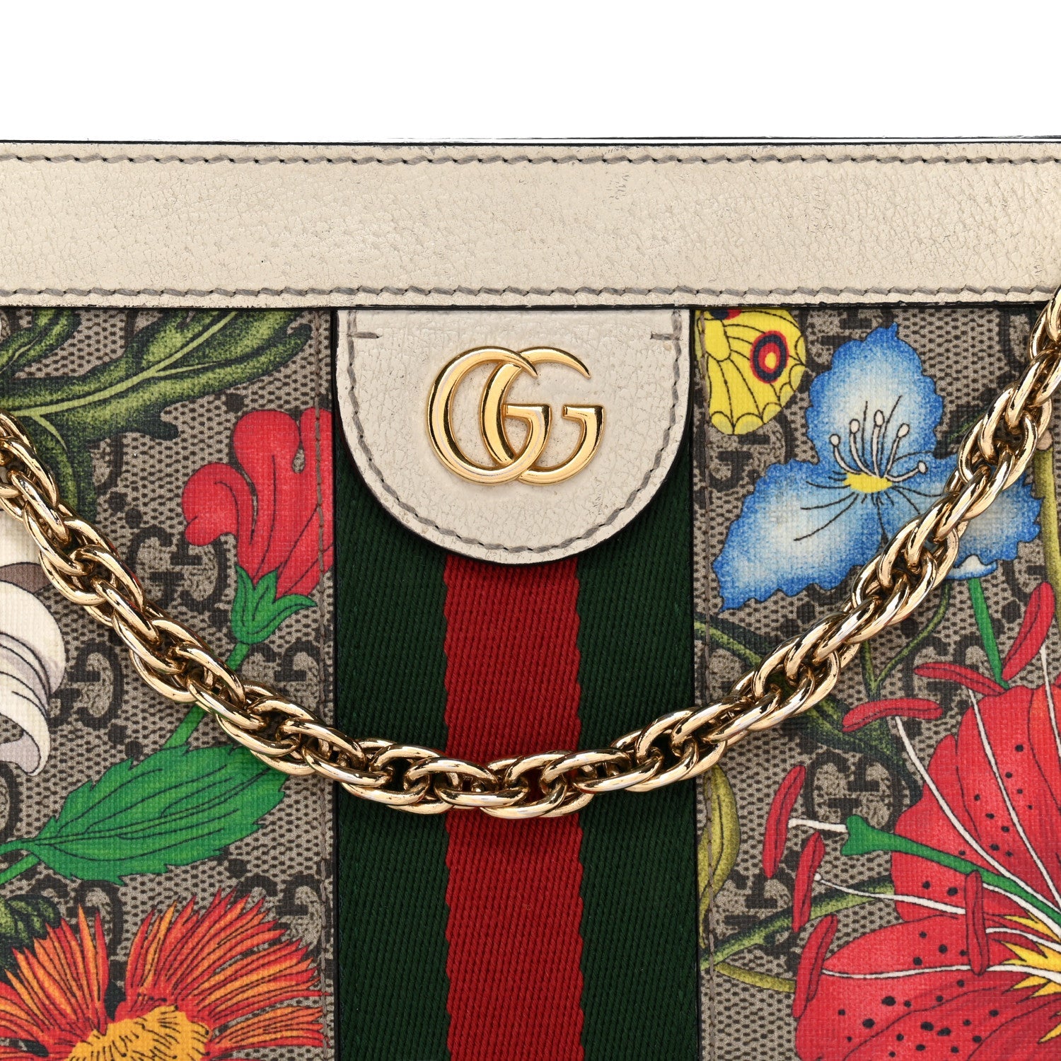 Gucci GG Supreme Monogram Flora Web Small Ophidia Chain Shoulder Bag White