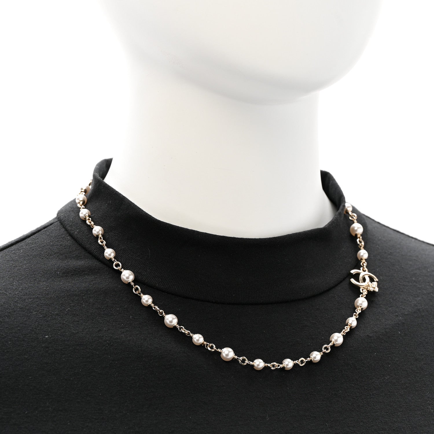 Pearl Crystal CC Flower Necklace Pearly White Light Gold