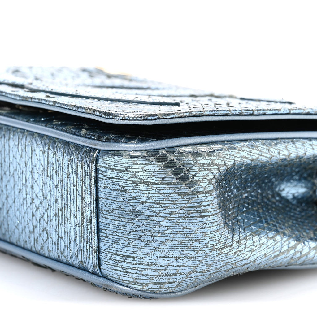 Chanel Metallic Snakeskin CC Flap Bag Blue