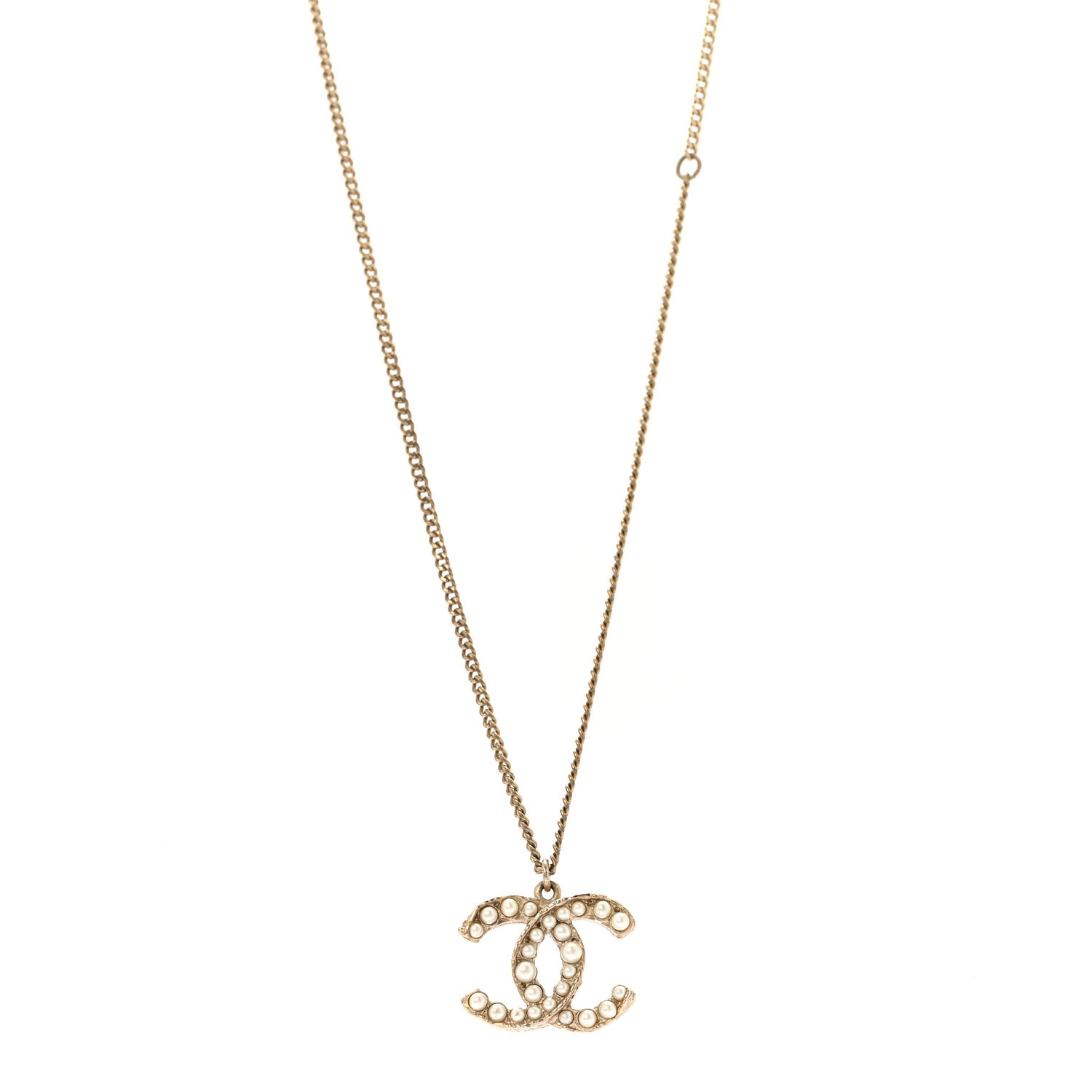 Pearl CC Pendant Necklace Light Gold