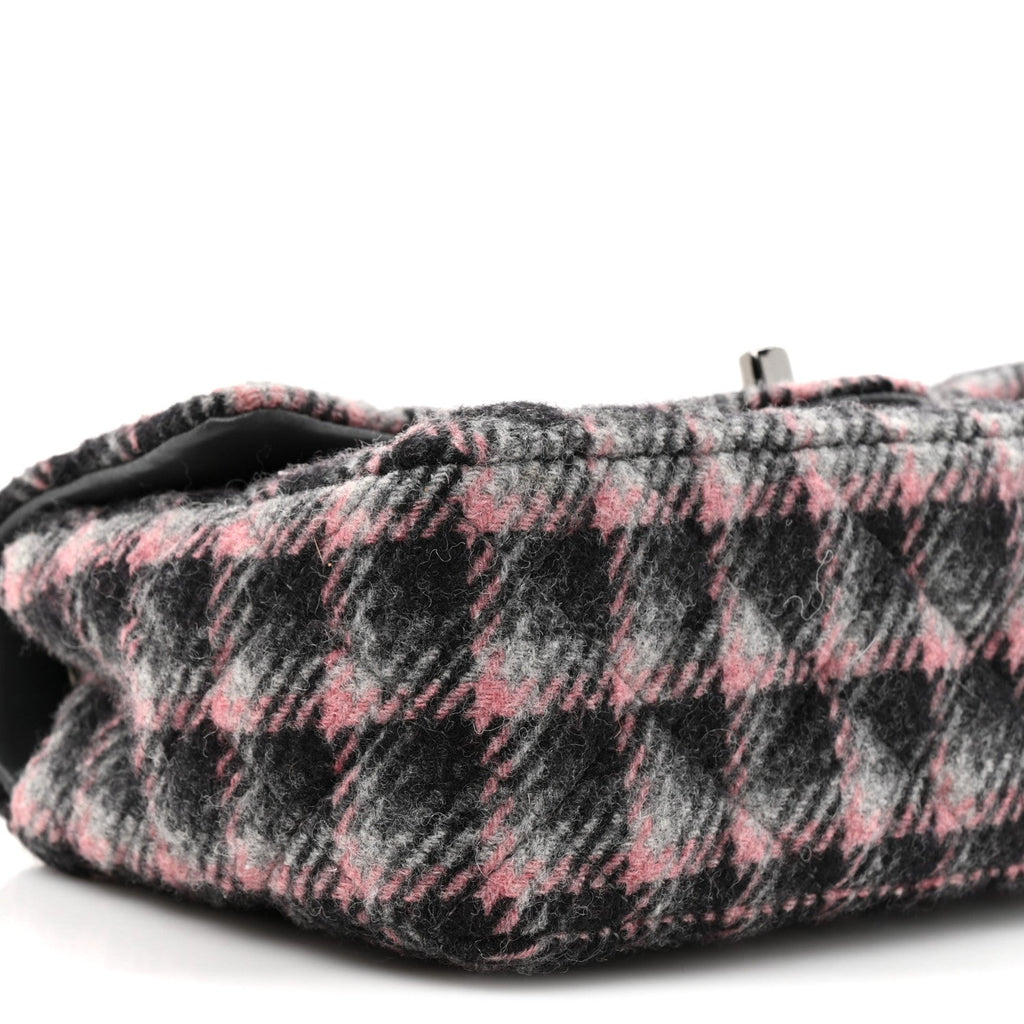 Chanel Wool Plaid Quilted Mini Rectangular Flap Pink Grey Multicolor