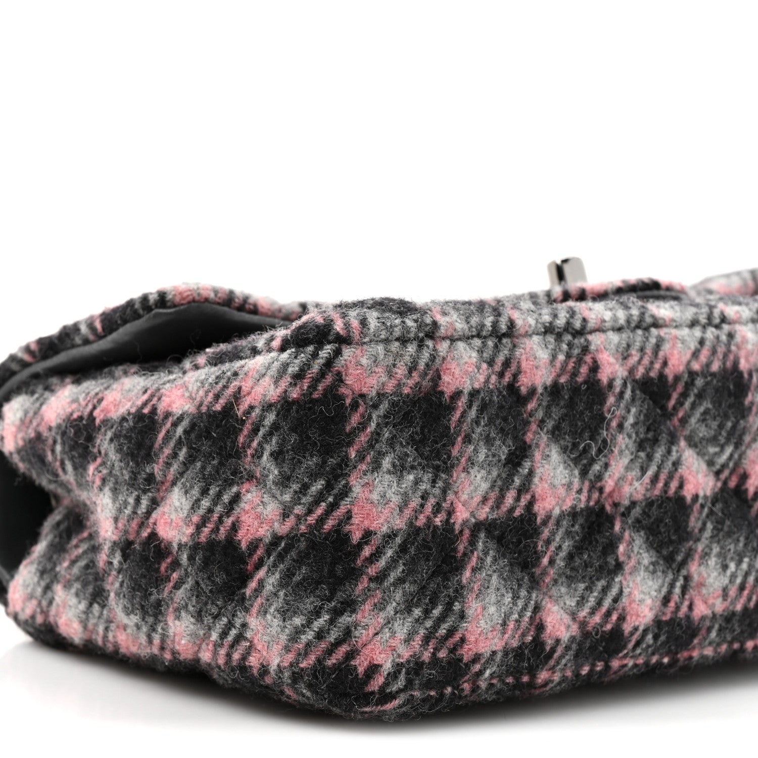 Chanel Wool Plaid Quilted Mini Rectangular Flap Pink Grey Multicolor