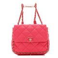 Chanel Lambskin Quilted Resin Chain Around Backpack Pink