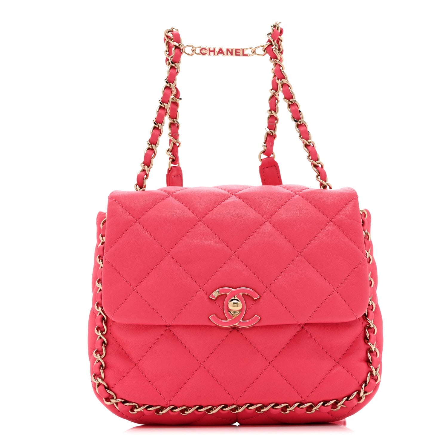 Chanel Lambskin Quilted Resin Chain Around Backpack Pink