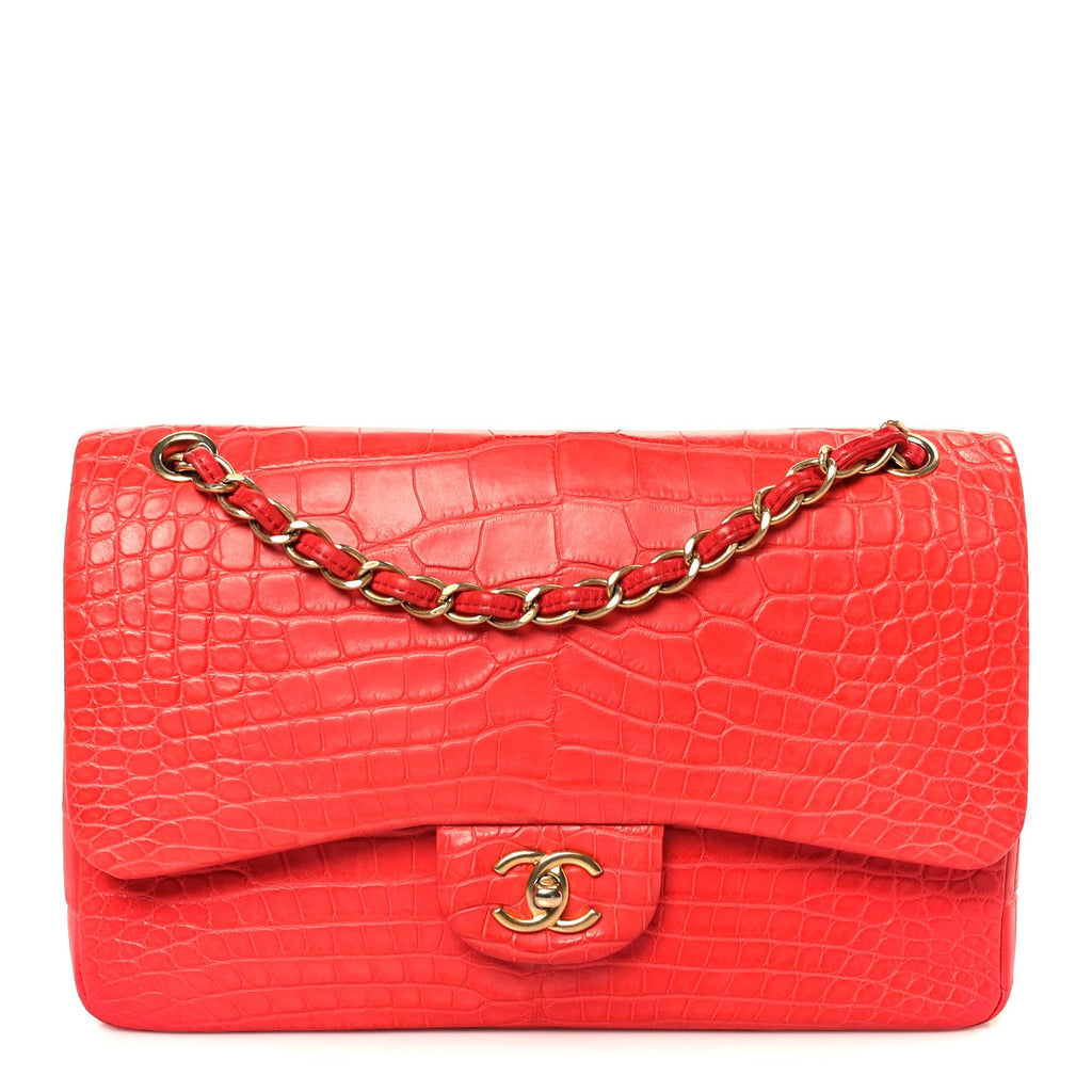 Chanel Alligator Jumbo Double Flap Red