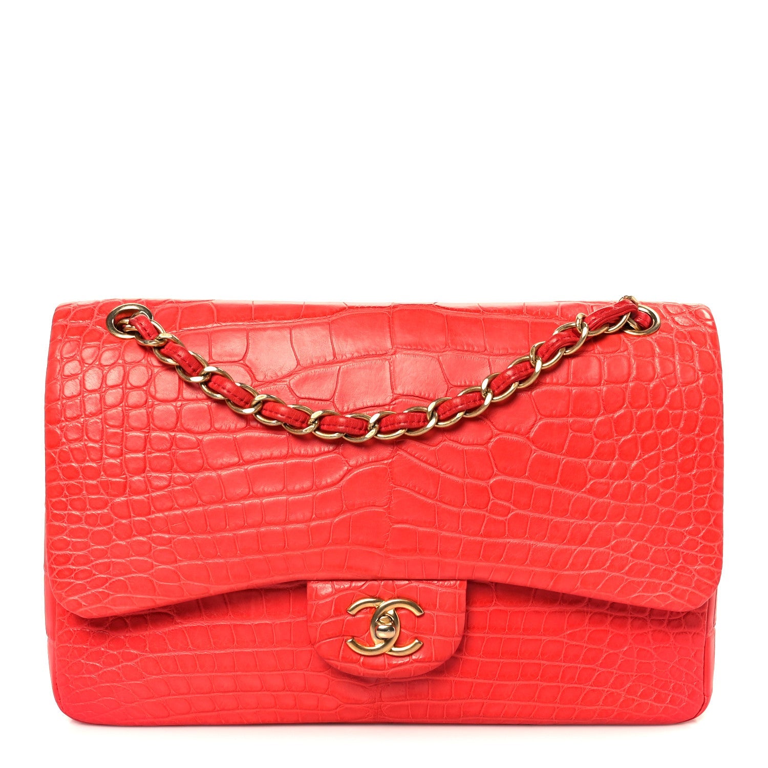 Chanel Alligator Jumbo Double Flap Red