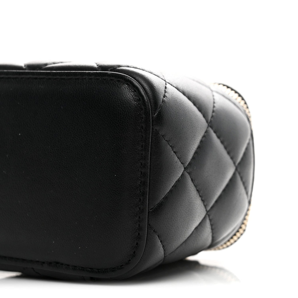 Chanel Lambskin Quilted Mini Pearl Crush Vanity Case With Chain Black