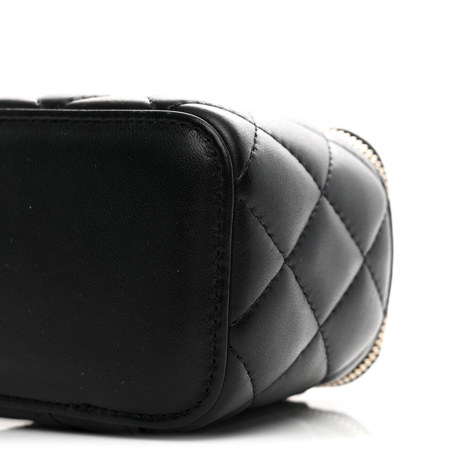 Chanel Lambskin Quilted Mini Pearl Crush Vanity Case With Chain Black