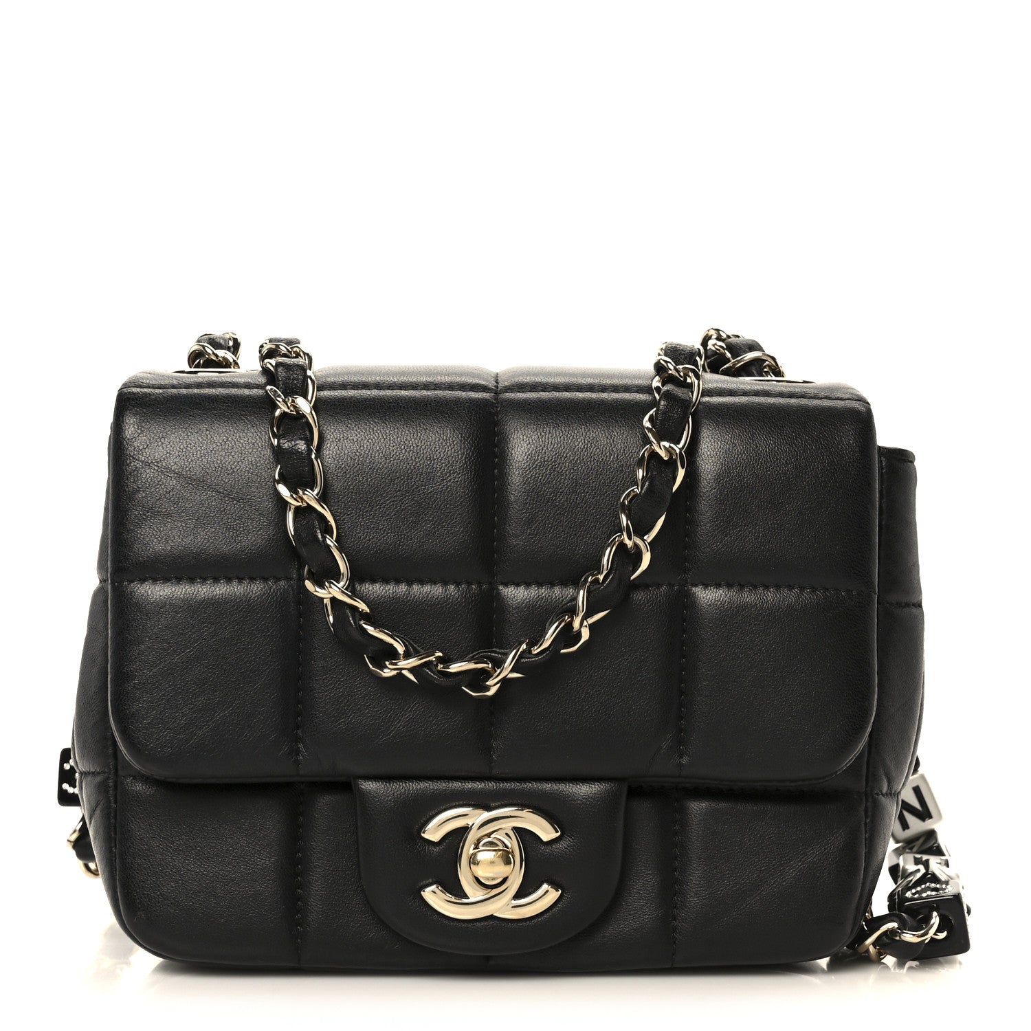 Chanel Lambskin Resin Crystal Square Quilted Mini Monacoco Flap Black