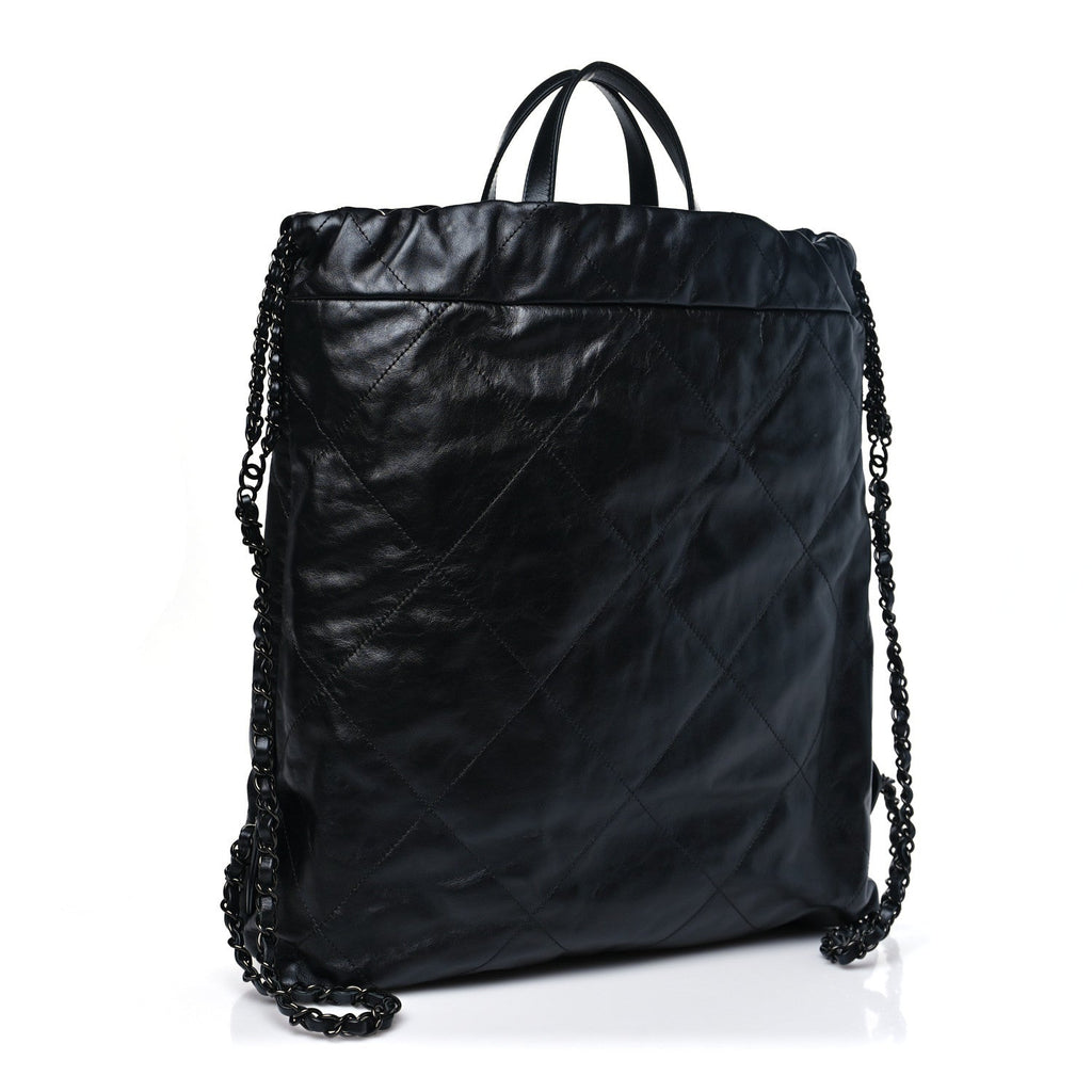 Chanel Shiny Calfskin Quilted Chanel 22 Backpack So Black