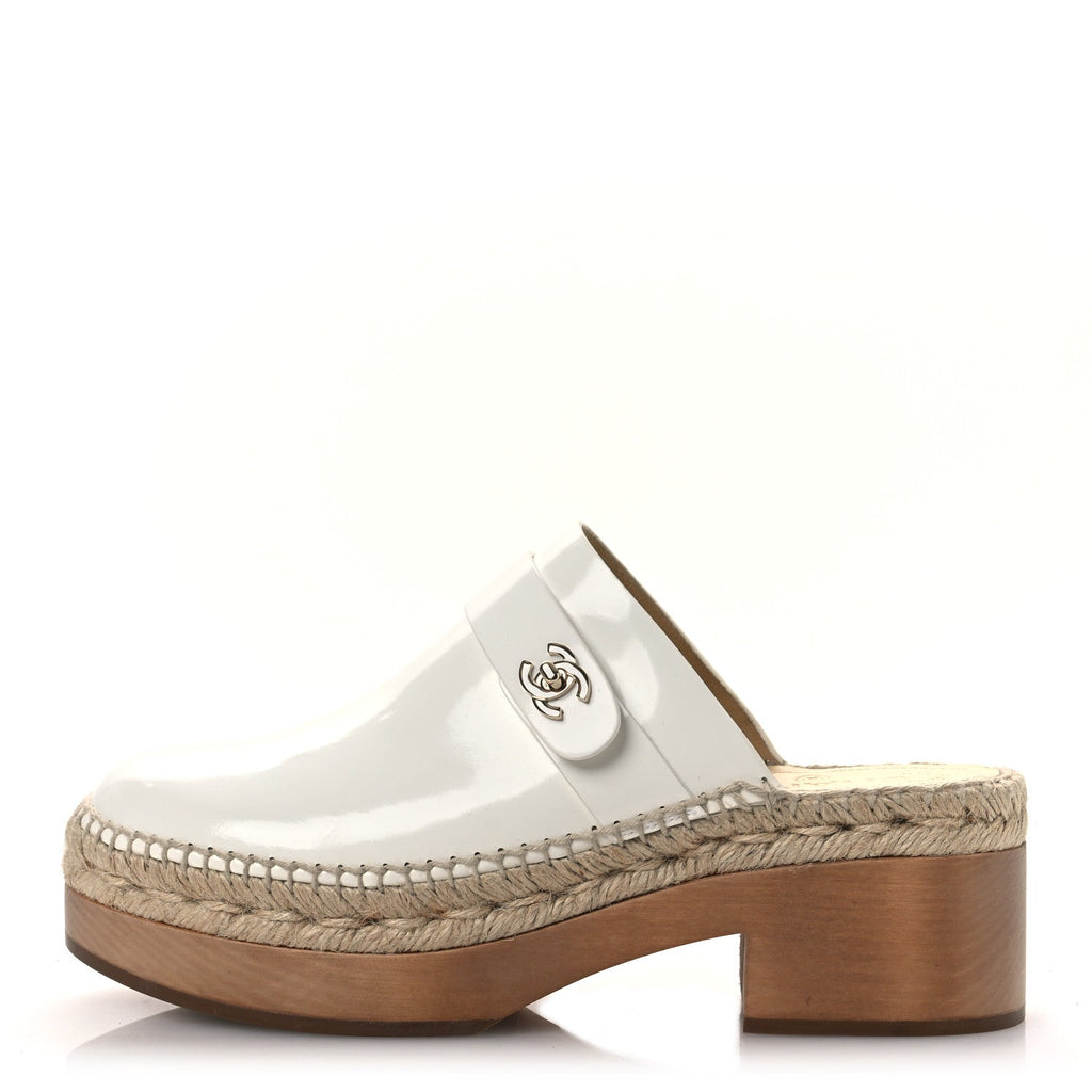Patent Calfskin CC Turn Lock Clog 39 White