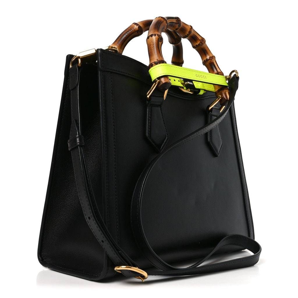 Gucci Calfskin Small Diana Tote Bag Black Yellow Fluo